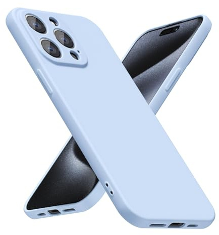 LoeoeL for iPhone 15 Pro Phone Case Silicone, Minimalist Ultra Thin Slim Soft Rubber Gel Solid Color Matte TPU Cute Case for Women Men, Girly Plain Aesthetic Design & Camera Cover, Light Blue