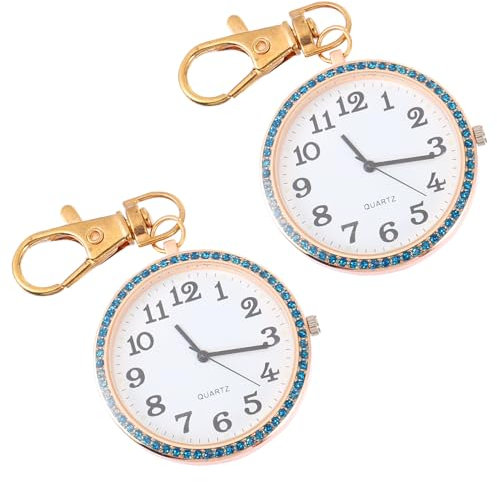 SAFIGLE 2 Stück Strass Taschenuhr Schlüsselanhänger Clip on Unisex Uhr Aus Metall Für Krankenschwestern Pflegepersonal Kinder