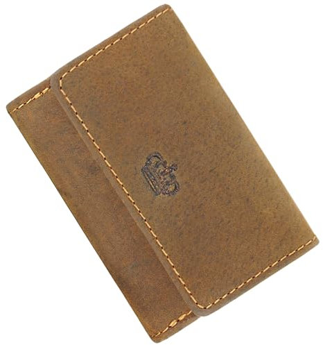 Baur Damen und Herren Geldbörse Echt Leder Geldtasche | Mini-Geldbeutel mit RFID Schutz | Kleines Portemonnaie mit 2 Kartenfächer | Schein- & Münzfach | Wallet mit Druckknopf (Braun Büffelleder)