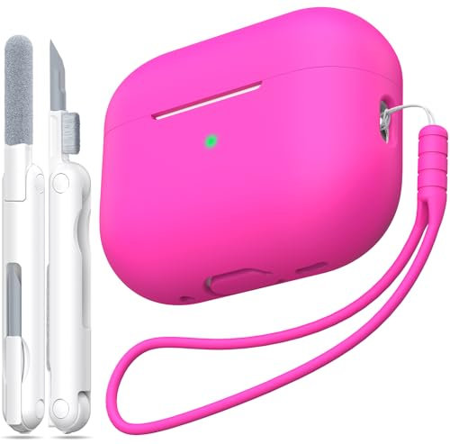 MHYALUDO Custodia per AirPods Pro di seconda generazione, Custodia per AirPods Pro in morbido silicone anticaduta e antiurto Skin Touch con portachiavi e kit di pulizia,Rosa rosa