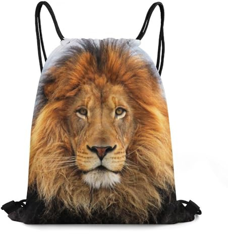 Zhimahou Turnbeutel mit Kordelzug, großer Löwe, Nahaufnahme, wilder Löwe, Sportrucksack, String, Schwimmen, Kordelzugbeutel für Damen und Herren, wasserdicht, Reisen, Strand, Schultasche, Rucksack mit