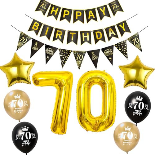 Luftballon 70. Geburtstag Dekoration Mann frauen Schwarz Gold 70 Geburtstag Mann Party Deko geburtstagsdeko 70 jahre frauen 70 Geburtstag Banner Wimpelkette 70 Geburtstag männer Dekoration
