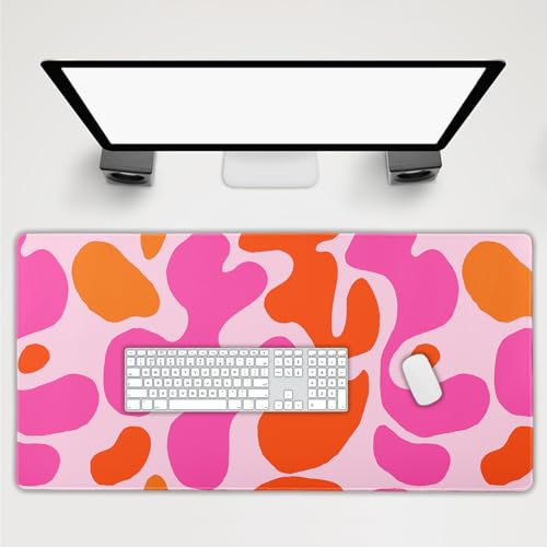 Joli tapis de souris gamer kawani moderne, abstrait, élégant, imprimé géographique, avec base en caoutchouc antidérapant et bords cousus pour ordinateur de bureau, taille 3XL, 120 x 60 cm, rose/orange