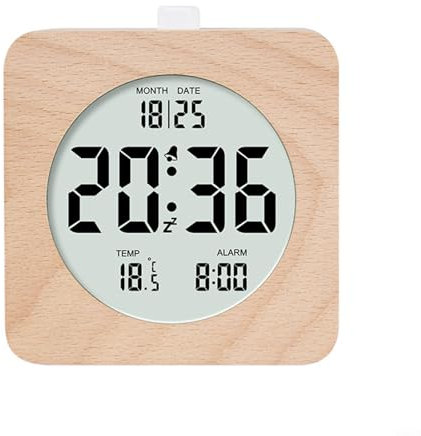 Eleganter Wecker aus Holz mit lautlosem Betrieb und digitalen Funktionen (Quadratisch)
