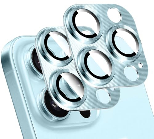 LucBuy 2 Pezzi Protezione per Obiettivo Fotocamera in Metallo per iPhone 13 Pro/iPhone 13 Pro Max, Decorazione per telefono con texture 3D, Cover Posteriore per Fotocamera in Titanio