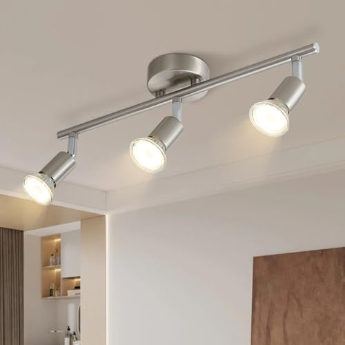 Lichtmaler LED Plafoniera 3 Faretti - Lampada Spotlight Soffitto GU10 Girevole 330° Lampadario Industriale Parete Acciaio Inossidabile Soggiorno Cucina Salotto, Lampadina Non Inclusa