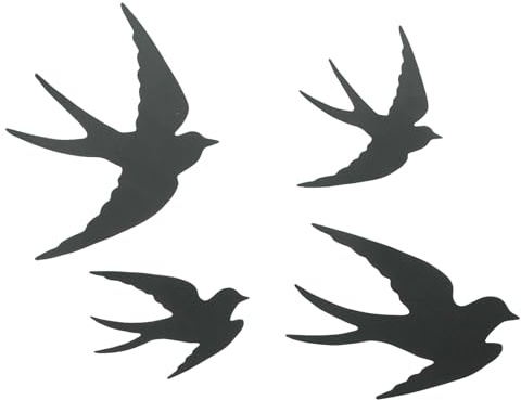 FRANK FLECHTWAREN Wandhänger Vögel, 4er Set, Metall, mattschwarz Maße: 16 x 13 cm, 15 x 18 cm, 19 x 27 cm, 23 x 18 cm