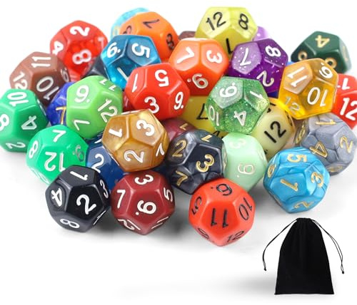 40 Stück D12 Polyedrische Würfelset, 12-Seitige Bunt Polyedrische-Würfel | D12 Dice Set mit Schwarze Kordelzugbeutel, Bunt Polyedrischer Spielwürfel für DND MPG MTG Dungeons und Dragons