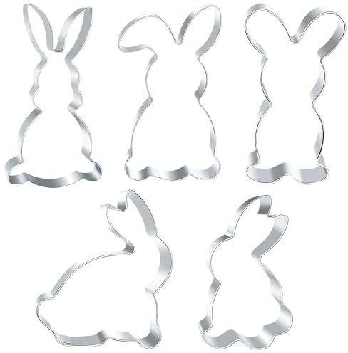 Osterhasen Ausstecher,5 Stück Hasen Ausstecher Ostern Plätzchenausstecher Edelstahl Keksausstecher Hase Ausstechformen Ostern Hasenform Ausstechform für Osterkekse Fondant Brotaustechformen Kinder