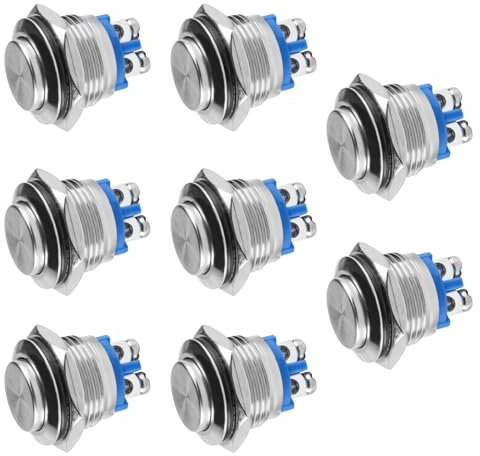 8 Stück Drucktaster 16mm Taster, Metall Wasserdichte Tastschalter, Momentan Schraubkontakte Taster Schraubklemmen, Hervorstehend Druckschalter 16mm 3A/12V/24V/125V/250V für Hupen, Auto
