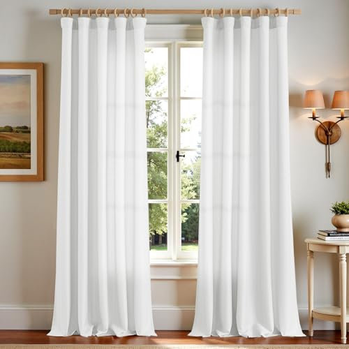 TOPICK Gardinen Mit Kräuselband Halbtransparent Gardinen Für Schienensystem Weiß Vorhänge Für Wohnzimmer Küche Schlafzimmer Kinderzimmer Leinenoptik Landhausstil Landhaus 2er Set 140B X 245H cm