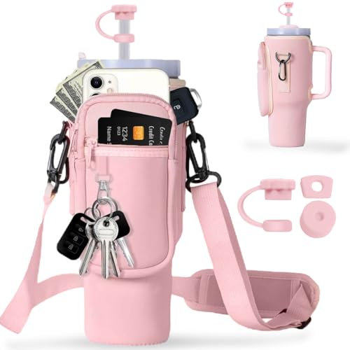 Sac pour Bouteille D'eau pour Tasse Stanley, Sac de Transport pour Stanley Cup avec Sangle et Poche pour Téléphone Pochette, Stanley Cup Accessoires pour Voyage, Randonnée, Course - Multicolore