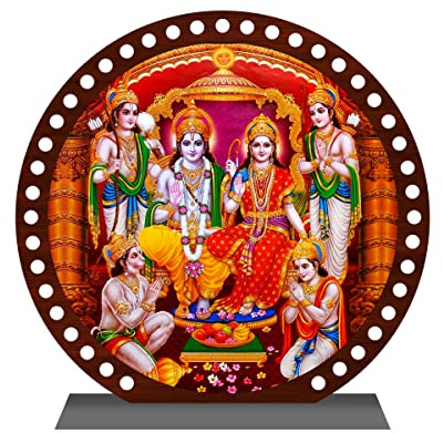 Ram Darbar Idol for Car Dashboard Acrylic Antic Round murti ram parivar Idol for Home Spiritual Gift Temple Pooja Home Decor Office Study Table Holy Showpiece Figurine