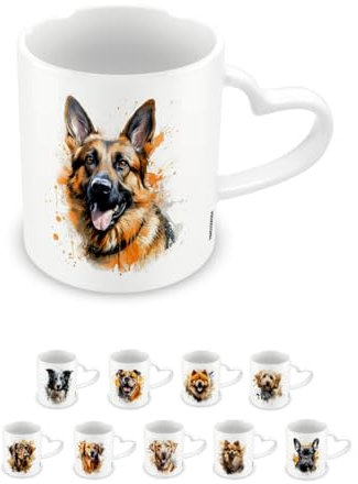Pyramid International, German Shepherd Mug, Coffee and Hot Chocolate Ceramic Mug, Heart Shaped Handle, Love My Dog Collection, 11oz / 315ml, One Size, White