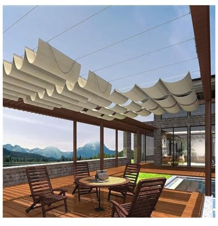Auvent de pergola rétractable avec corde antidérapante imperméable 2,2 m x 5 m 9 couleurs