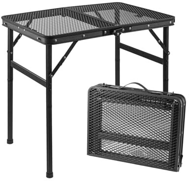 Toemics Camping Table Small Folding Table Picnic Outdoor Garden Table with Handle, Rust-Proof Mesh Tabletop, Anti-Slip Pads, Adjustable Height and Lightweight for BBQ, Fishing, RV