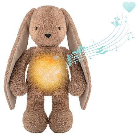 MyHummy 5-in-1 Beruhigendes Kaninchen, Braun, mit Licht und Tönen, personalisiertes Plüschtier mit Namen bedruckt, USB-Aufladung