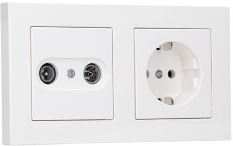 JUNG Serie A SAT Steckdose-Set Alpinweiß 2-fach | mit Antennensteckdose EDU 04 F, A561PLTVWW Abdeckung, A1520WW SCHUKO Steckdose, A5582BFWW Rahmen 2-fach