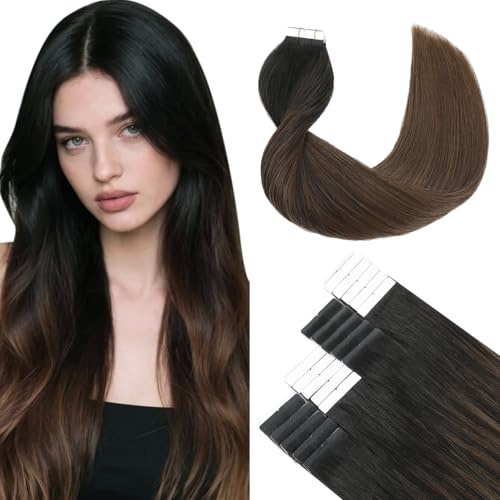 SURNEL Tape in Hair Extensions Echthaar Ombre 1B Natur Schwarz Fading to 4 Mittelbraun Extensions Echthaar 22 Zoll 50 Gramm 20Pcs(#1BT4-55cm)