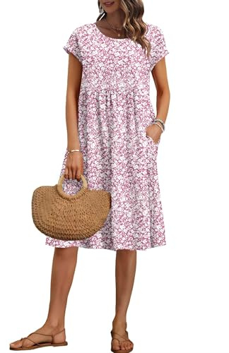 AUSELILY Women's Summer Short Sleeve Knee-Length Dresses with Pockets