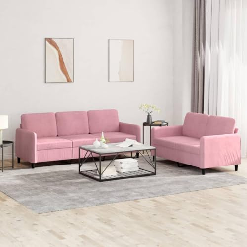 Hoopleep 2-TLG. Sofagarnitur Rosa Samt, Wohnzimmer Couch Set, Bequemes Polstersofa mit Metallgestell, Modernes Loungesofa für Zuhause, Gemütliche Sitzgruppe