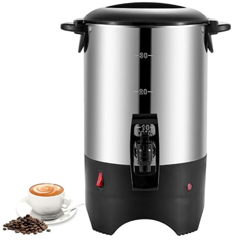 5.5L Stainless Steel Electric Coffee Maker, 1000W Commercial Coffee Urn with Removable Filter and Lid, Large Hot Drink Dispenser for Catering Cafe