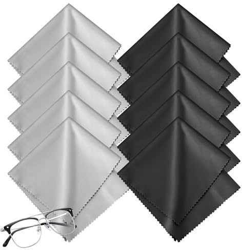 Romon Chiffon Lunettes de Vue Anti-Traces, 10 Pcs Microfibre Lunette, 20 x 20 cm of Washable and Reusable Cloths for Cleaning Ecran, Lenses and Screens, 5 Noir & 5 Gris