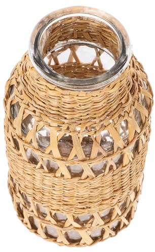 Vase Tressé en Rotin et Verre, Grande Dame Décorative de Table | Ornement Créatif pour Intérieur et Bureau, Ne Se Décolore Pas, Usage Polyvalent, Fleurs Séchées