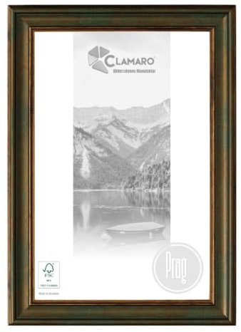 CLAMARO PRAG bildram antik 40 x 100 massivt trä | brons grön span | 60 mm bred shabby chic vintage barocklist | träram inkl. akrylglas, bakvägg, metallhängare