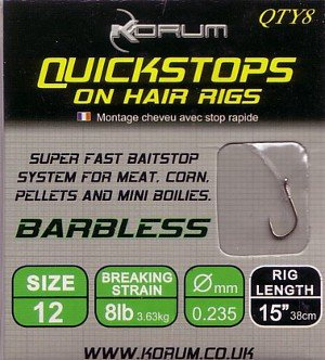 Korum 15in Hair Rigs with Quickstops Size 16 - KHRQ16