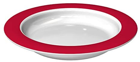 Ornamin Teller mit Kipp-Trick Ø 20 cm rot | Spezialteller mit Randerhöhung für selbstständiges Essen | Esshilfe, Melamin, Anti-Rutsch Teller, Tellerranderhöhung
