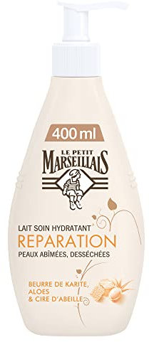 Le Petit Marseillais - Reparierende feuchtigkeitsspendende Pflegemilch (400 ml Pumpflasche) - Körpermilch für geschädigte und trockene Haut - Körpermilch mit Sheabutter, Aloe und Bienenwachs