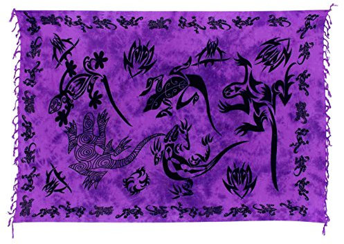 Ciffre Sarong Pareo Wickelrock Lunghi Dhoti Tuch Strandtuch Tribal Gecko Lila Schal