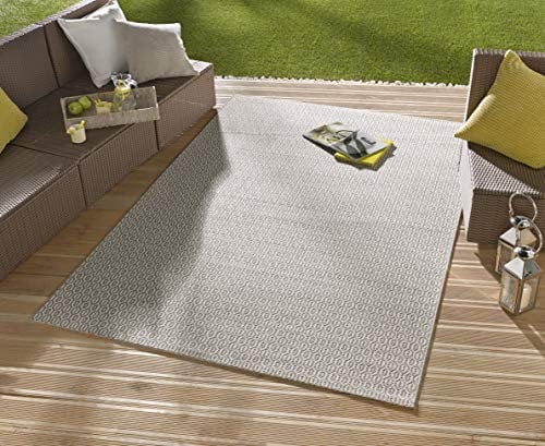NORTHRUGS In- und Outdoor Teppich Coin 140x200cm - Wetterfest Modern Plain Allover Unifarben Design Läufer für Balkon Terrasse Garten Wintergarten Wohnzimmerteppich Wasserfest in Grau