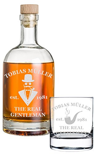 polar-effekt 2-TLG Geschenk-Set mit Gravur - Whiskyflasche und Whiskyglas - Glas-Karaffe Inhalt: 700ml - Geschenkidee für Männer - Motiv a Gentleman