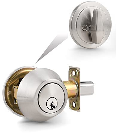 Probrico Deadbolt with Key, Cylinder Deadbolt Lockset, Front Entrance Deadbolt Lock, Security Single Deadnolt with Turn Lock, 1 Pack Brushed Nickel