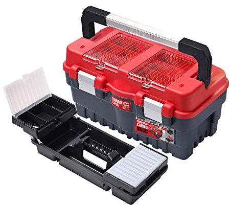 Werkzeugkoffer/Werkzeugkiste/Werkzeugbox/Koffer/Toolbox/Werkzeugkasten/Werkzeug-Box/Transportkoffer S 500, Abschließbar, Schwarz-Rot, 46 x 25 x 24 cm