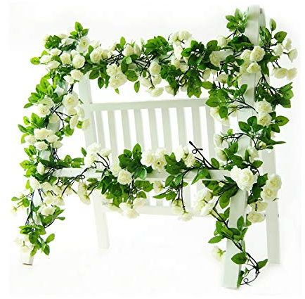 Li Hua Cat Künstliche Blume, 60 Rosen-Ranken, Girlande, künstliche Blumen, Pflanzen für Hochzeit, Zuhause, Party, Garten, Kunst, Dekoration, 2 Stück (Frühlingsweiß)