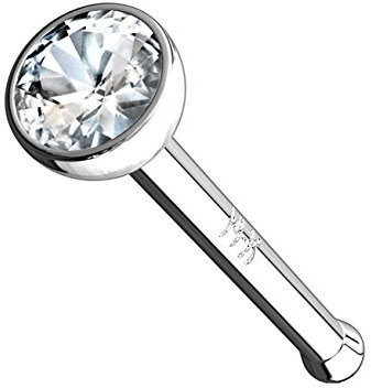 beyoutifulthings Nasen-Piercing ZIRKONIA Nasen-Ring Nasen-Stecker 14 Karat Weißgold Clear Stab-Dicke 0,8mm Stab-Länge 6mm Stein 2mm