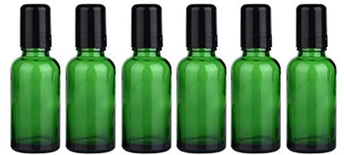 6PCS 50ml/1.7oz Empty Refill Green Glass Essential Oil Sample Packing Roll-on Bottles with Metal Roller Balls and Black Cap Cosmetic Aromatherapy Perfumes Lip Balms Vial Storage Holder Jar Pots