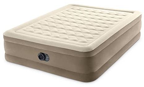Intex Dura-Beam Deluxe Ultra Plush Air Mattress - Fiber-Tech – Built-in Electric Pump – 18in Bed Height – 600lb Weight Capacity – Queen Size
