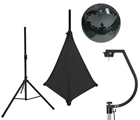 EUROLITE Set Spiegelkugel 30cm schwarz mit Stativ und Segel schwarz | Schwarze Spiegelkugel inkl. Stativhalterung mit Motor, Stativsegel und Boxenhochständer