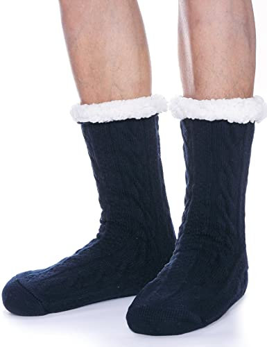PROETRADE Herren Kuschelsocken Warme Stoppersocken Dicke Hüttensocken Winter Weihnachtssocken Herren Kuschelsocken Geschenke für Männer Weihnachten ABS Flauschig Socken Christmas Socks(Dunkelblau)