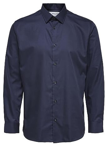 Selected Homme Slhslimethan Shirt LS Classic Noos, Herrenhemd, Langärmeliges Slim fit Male, 100% Baumwolle, Für jeden Anlass ob Business, Hochzeit oder Freizeit, Dunkelblau
