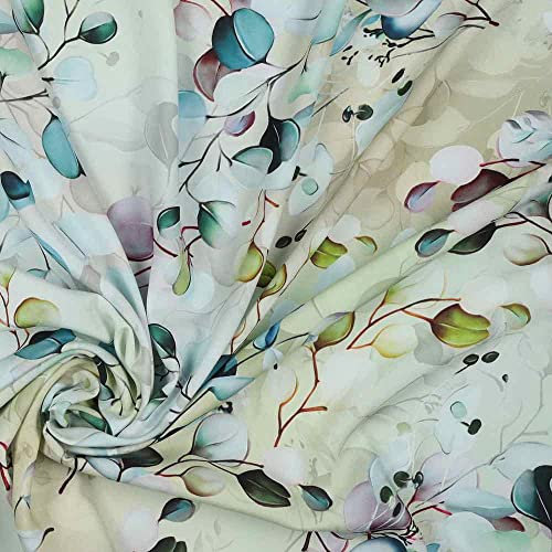 Viskosestoff mit Eukalyptus Blumen Pastell als Meterware zum Nähen, 50 cm