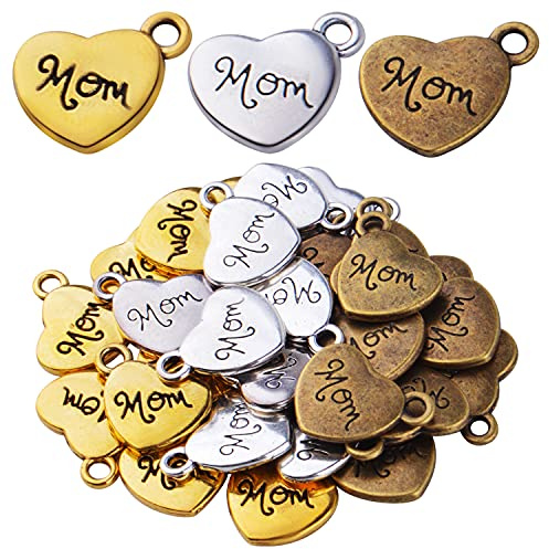 BronaGrand 30pcs Love Heart Shaped Charms Pendant Alloy Heart Mom Charms Heart Beads Charm for DIY Earrings Bracelet Necklace Jewelry Crafts Making Findings, 3 Colors