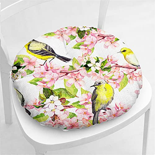 Hiseng Coussin de Chaise Coussins de Siège, Ronde Tatami Respirant Fleur Oiseau Schéma Coussins de Chaise Galette de Chaise pour Salle à Manger/Bureau/Canapé,40x40cm (Fleur Rose)