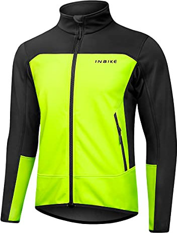 INBIKE Veste Cycliste Homme Hiver Blouson Chaud Polaire Coupe Vent Hydrofuge Avec Capuche Manteau Mi Saison Vtt Velo Vert L