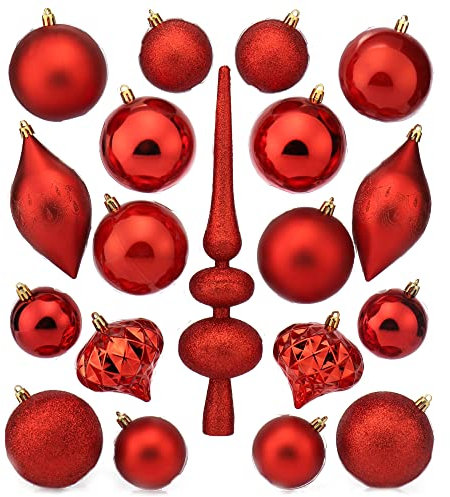 com-four® 19-teiliges Weihnachtsschmuck Set - Christbaumkugeln aus bruchsicherem Kunststoff für Weihnachten - Baumschmuck für den Christbaum (19-teilig - rot)