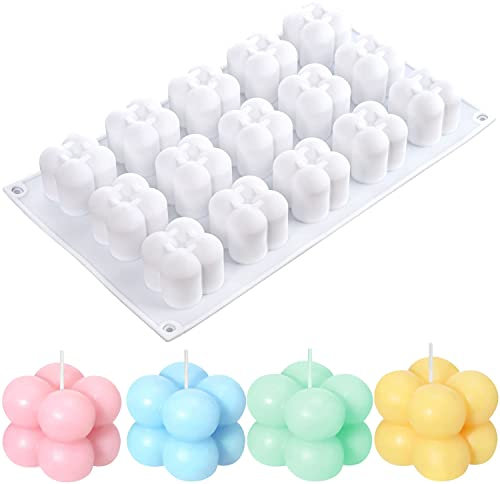 Konrisa 3D Bubble Candle Moulds, 15 Cavity Cube Silicone Moulds for Candles Making Soy Wax, Bubble Cake Molds for Baking Chocolate Dessert Cheesecake Mousse Cake Jelly Pudding